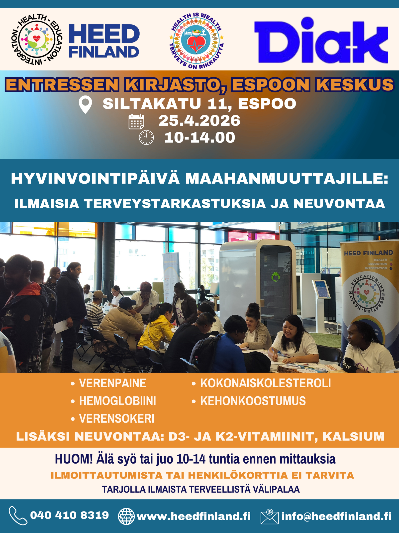 Well-being Day for Immigrants at Entresse Library, Espoo: Free Health Checks and Advice