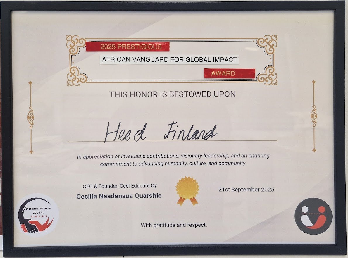 HEED Finland Receives the African Vanguard Global Impact Award By CECI Educare oy