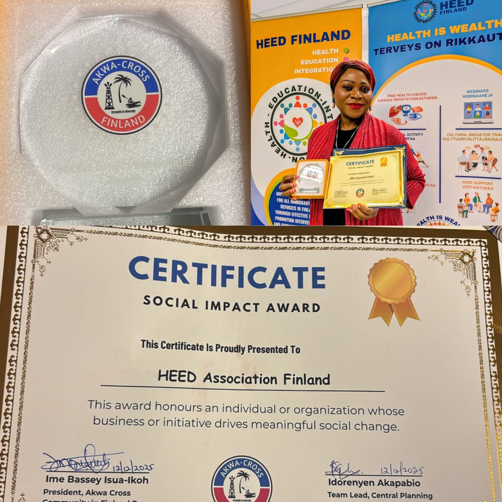 Akwa-Cross Recognizes HEED Finland with a Social Impact Award for Outstanding Contributions to Health Promotion and Community Well-being